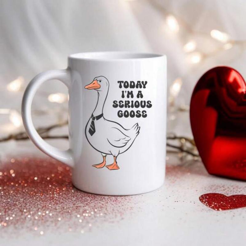 Tailorly White Ceramic 11 oz Mug - Today I M A Serious Goose Professional White Goose Wearing A Formal Black Necktie Standing Proudly Goose
