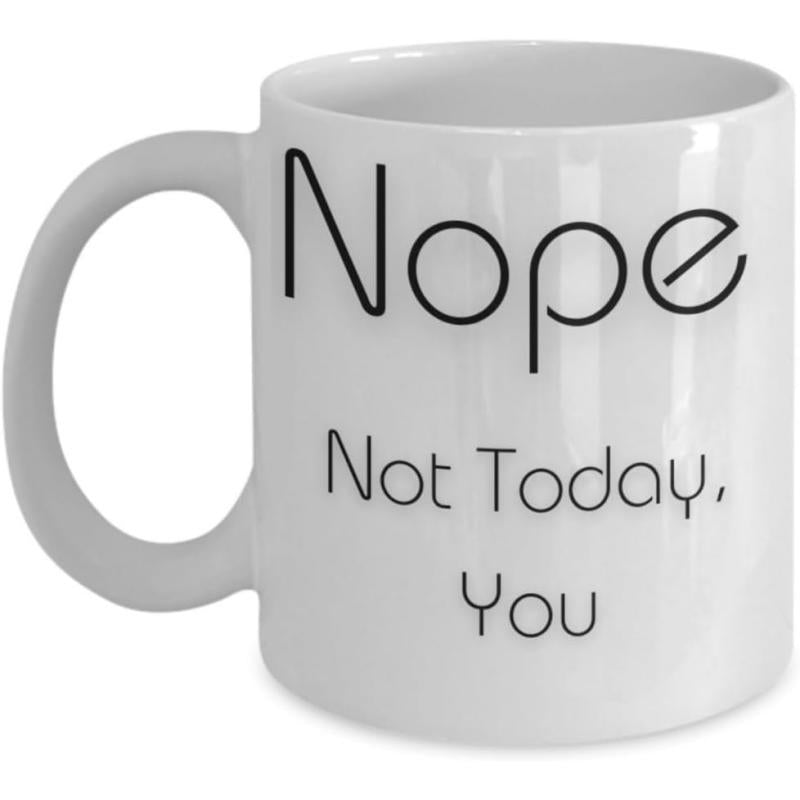 Tailorly White Ceramic 11 oz Mug - Nope Not Today You Minimalist Clean White Ceramic Vessel With Bold Modern Typographic Lettering Mug