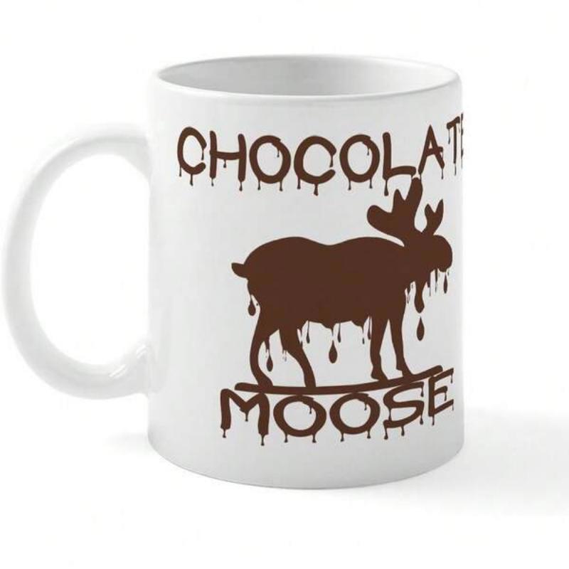 Tailorly White Ceramic 11 oz Mug - Chocolate Moose Silhouette Of A Dripping Brown Animal Standing On Melting Ground Moose