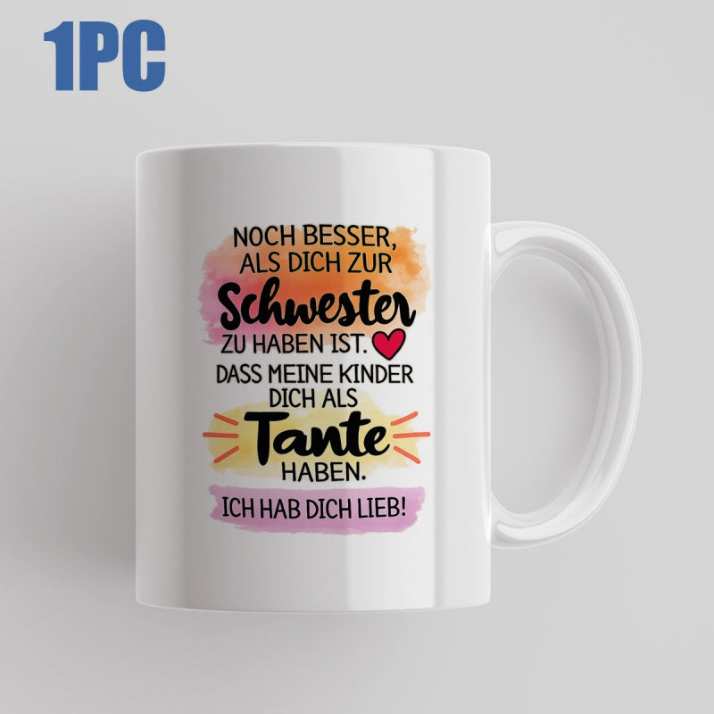 Tailorly White Ceramic 11 oz Mug - Vibrant Watercolor Background With Stylized Heart Under Heartfelt German Sentimental Quote Mug