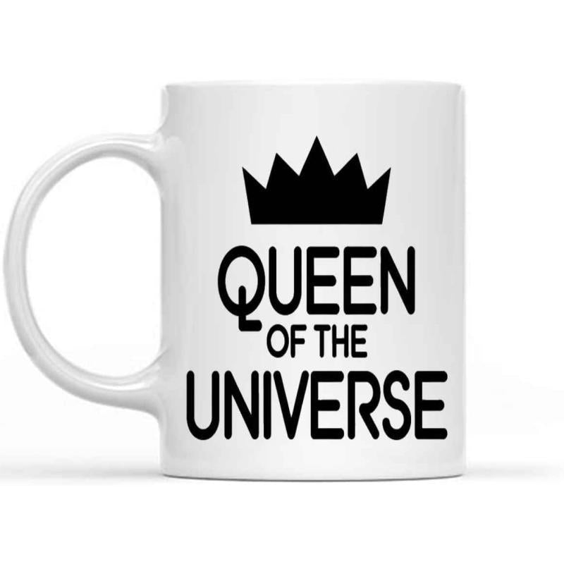 Tailorly White Ceramic 11 oz Mug - Queen Of The Universe Majestic Minimalist Black Silhouette Featuring Bold Modern Typography In Centered Crown