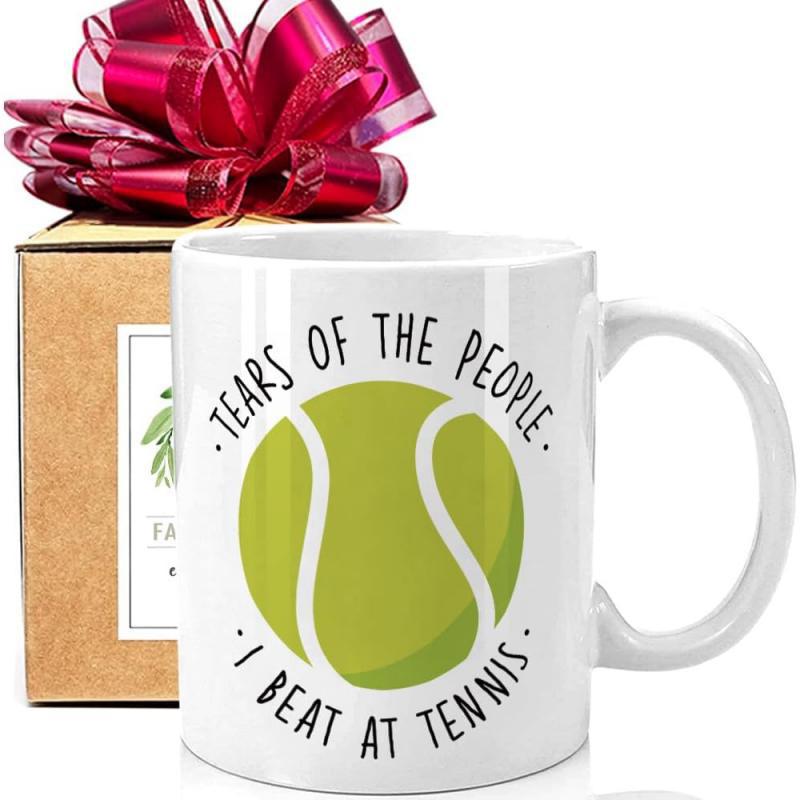 Tailorly White Ceramic 11 oz Mug - Tears Of The People I Beat At Tennis Vibrant Yellow Sports Equipment Featuring Classic White Curved Seam Lines Texture Tennis