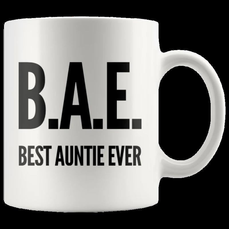 Tailorly White Ceramic 11 oz Mug - B A E Best Auntie Ever Minimalist Bold Typography Styled In Clean Modern Black Font Mug