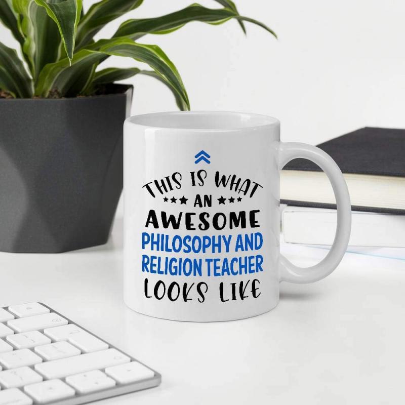 Tailorly White Ceramic 11 oz Mug - This Is What An Awesome Philosophy And Religion Teacher Looks Like Modern Typography With Blue And Black Lettering And