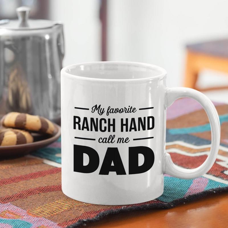 Tailorly White Ceramic 11 oz Mug - My Favorite Ranch Hand Call Me Dad Clean Minimalist Style With Elegant Script And Bold Block Lettering Mug