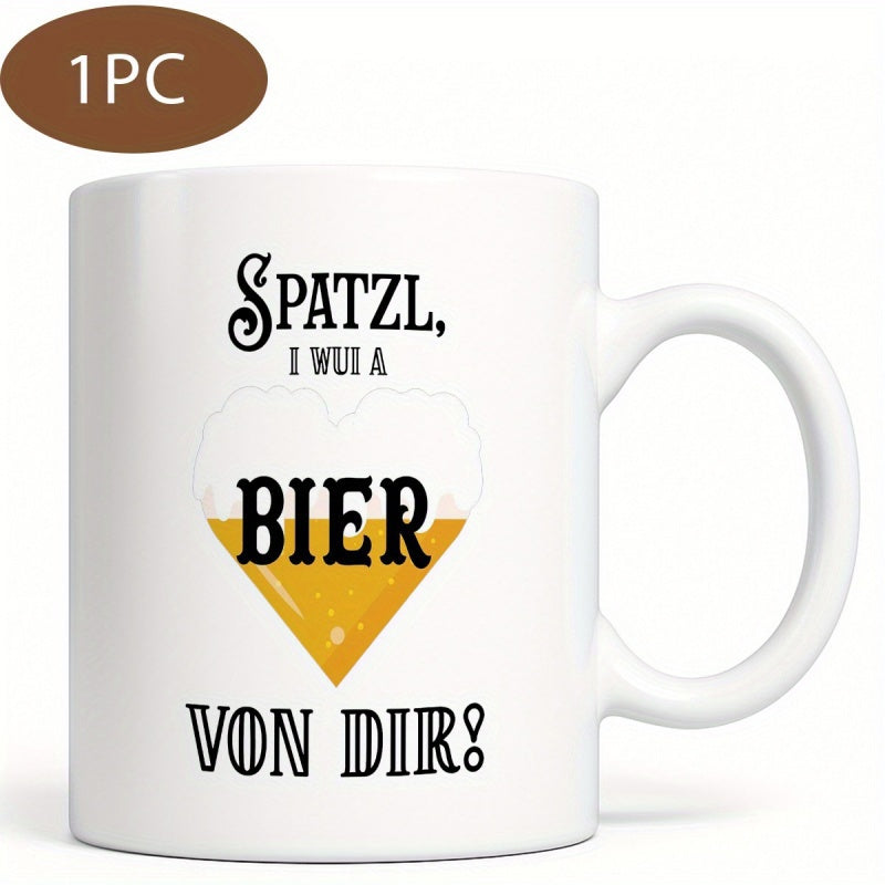Tailorly White Ceramic 11 oz Mug - Heart Shaped Glass Filled With Golden Beer And Frothy White Foam Heart
