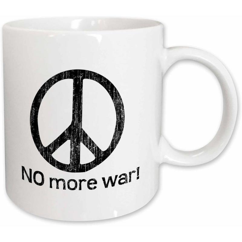 Tailorly White Ceramic 11 oz Mug - No More War Classic Distressed Black Symbolic Peace Circle Design Representing Global Harmony Universal Symbol