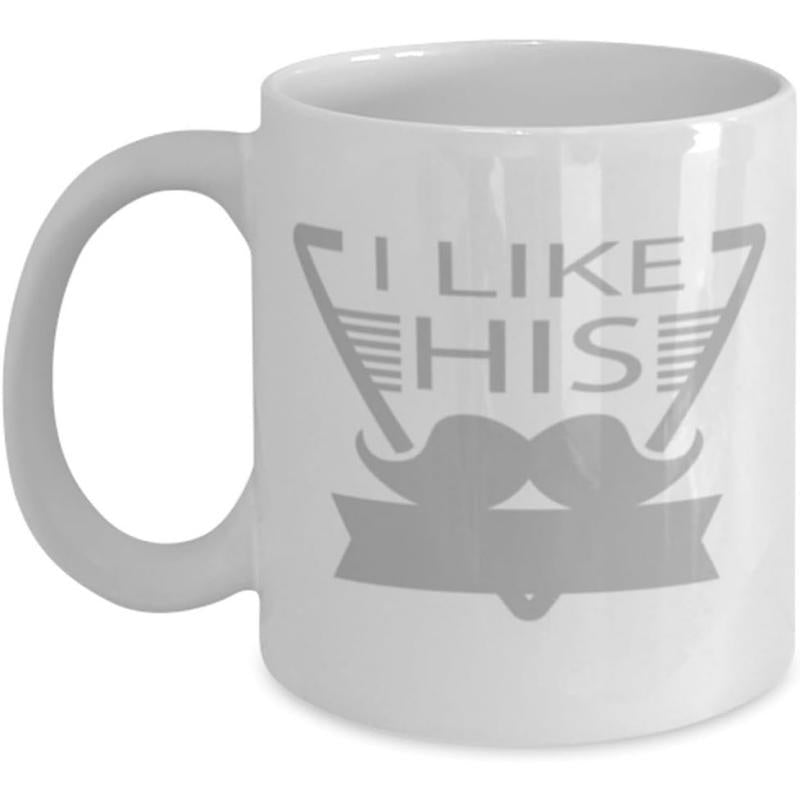 Tailorly White Ceramic 11 oz Mug - I Like His Stylish Grooming Icon With Classic Masculine Banner Mustache