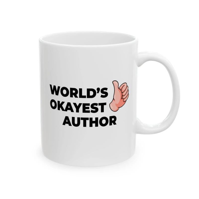 Tailorly White Ceramic 11 oz Mug - World's Okayest Author Simple Cartoon Style Hand Giving A Thumbs Up Gesture Hand