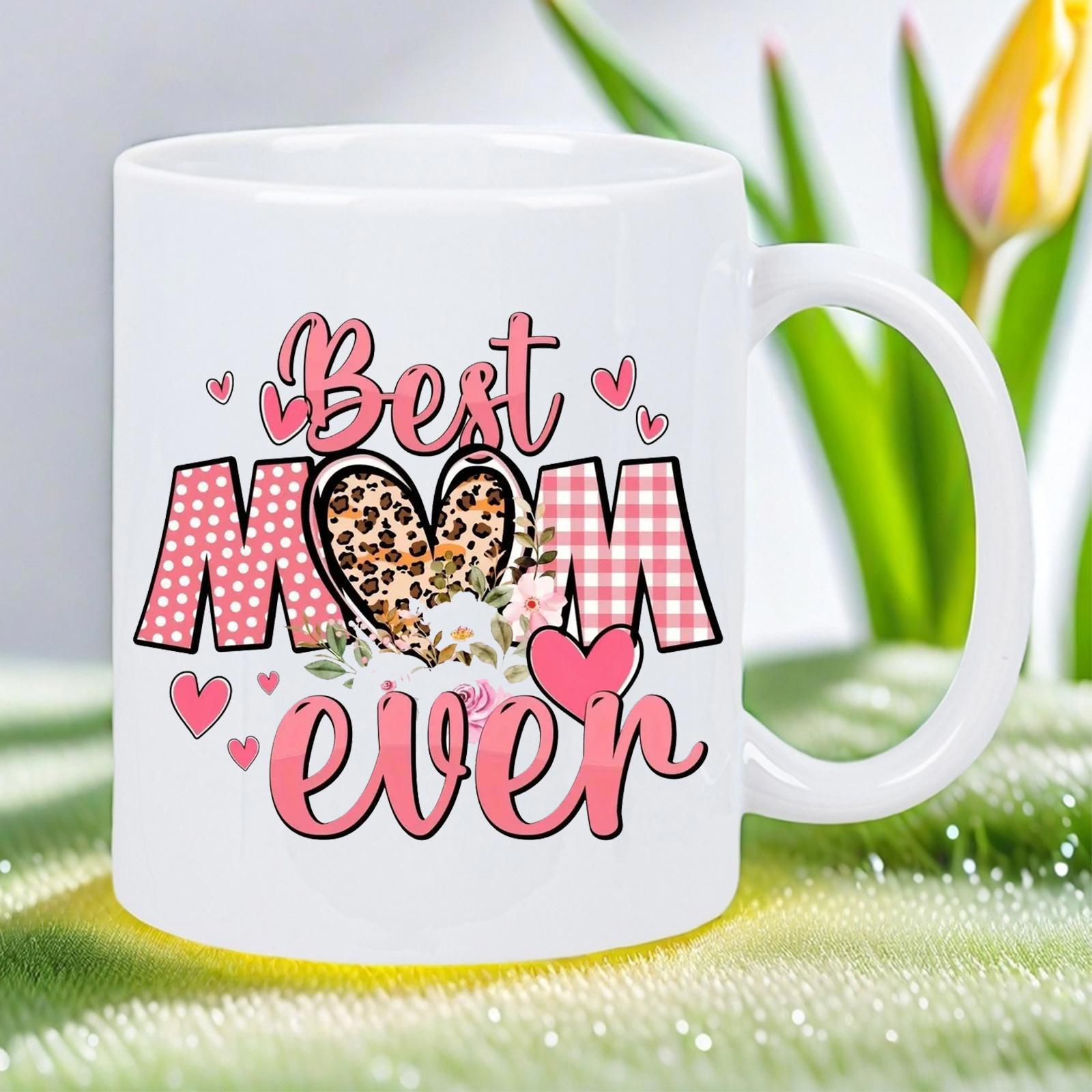 Tailorly White Ceramic 11 oz Mug - Best Mom Ever Pink Plaid Text Featuring Leopard Skin Pattern And Delicate Flowers Heart
