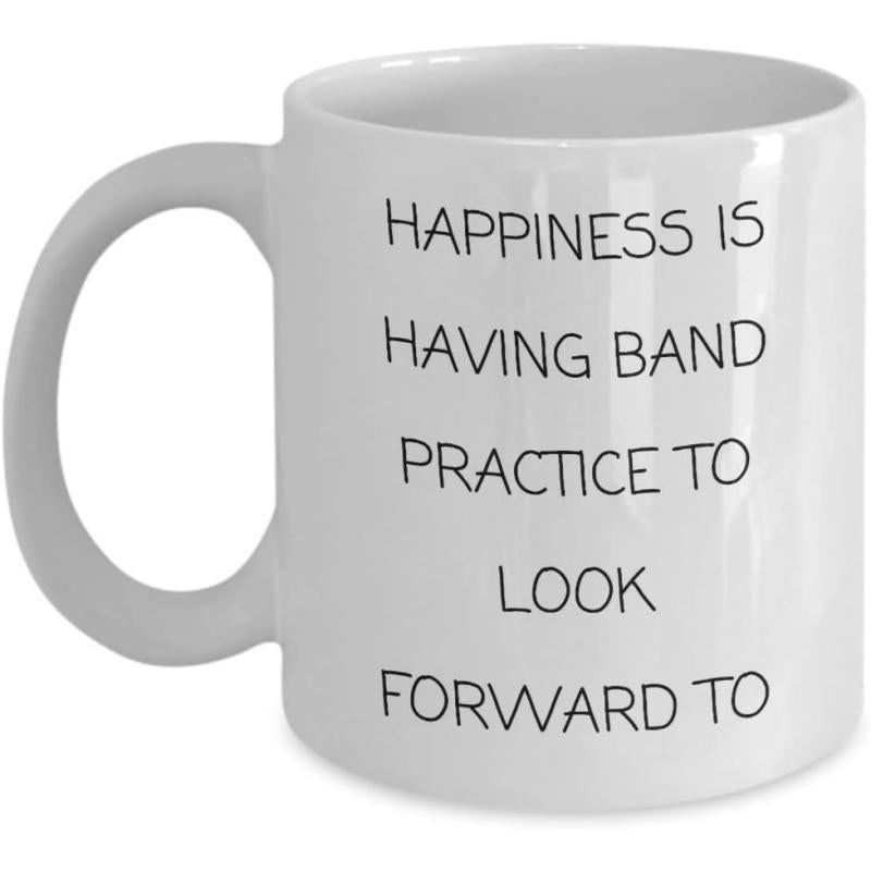 Tailorly White Ceramic 11 oz Mug - Happiness Is Having Band Practice To Look Forward To Simple Black Typography Printed On A Minimalist