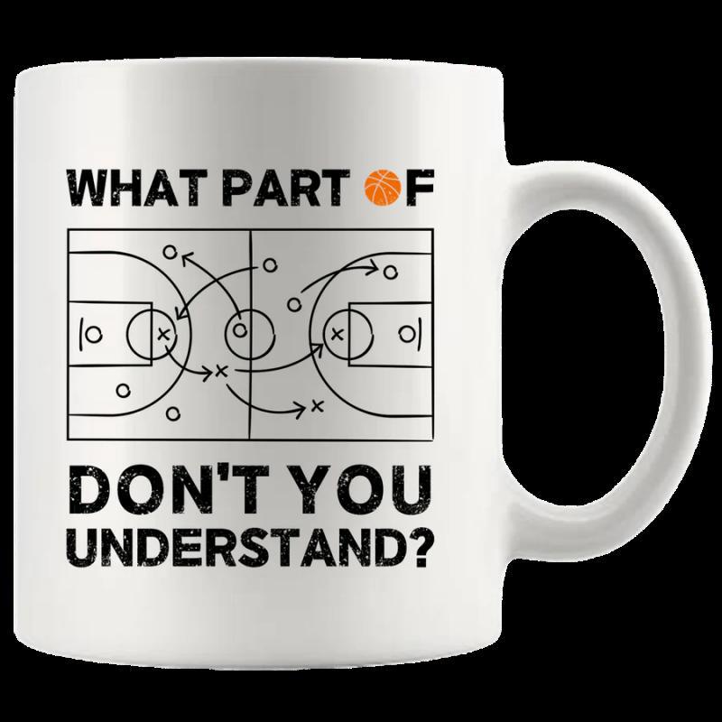 Tailorly White Ceramic 11 oz Mug - What Part Of Don't You Understand Detailed Basketball Court Play Diagram Showing Strategic Tactical Movement Lines Tactics