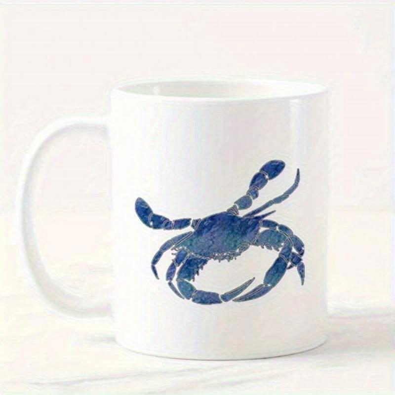 Tailorly White Ceramic 11 oz Mug - Artistic Watercolor Deep Blue Coastal Creature From The Saltwater Sea Crab