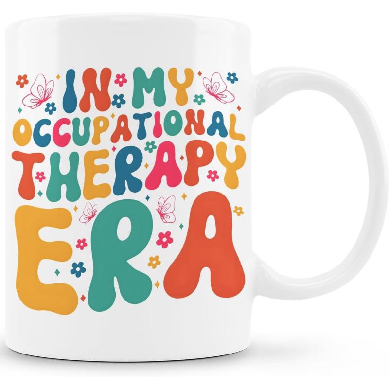 Tailorly White Ceramic 11 oz Mug - In My Occupational Therapy Era Colorful Retro Style Text Decorated With Small Flowers And Tiny Butterflies Mug
