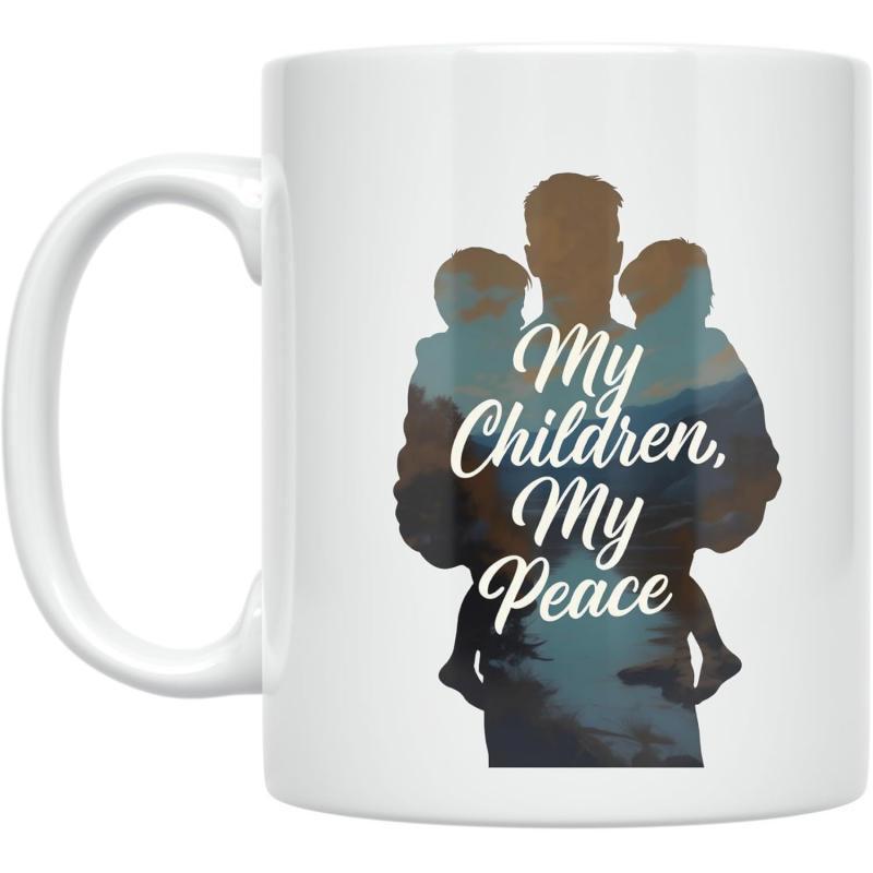 Tailorly White Ceramic 11 oz Mug - My Children My Peace Artistic Silhouette Filled With Scenic Mountain Landscape Man
