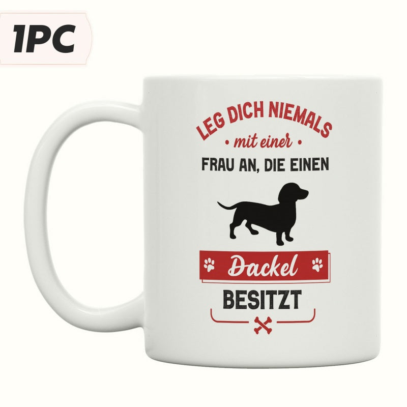 Tailorly White Ceramic 11 oz Mug - Minimalist Black Silhouette Of A Loyal Dog Breed Standing Confidently Dachshund