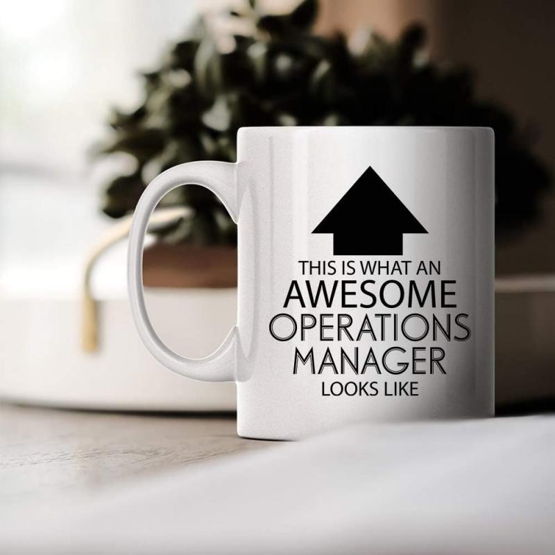 Tailorly White Ceramic 11 oz Mug - This Is What An Awesome Operations Manager Looks Like Simple Black Geometric Graphic Pointing Upwards To Represent Growth And