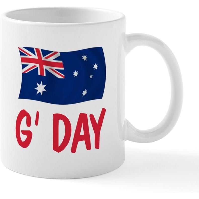 Tailorly White Ceramic 11 oz Mug - G Day Waving Australian National Flag With Bright Blue Red And White Colors Mug
