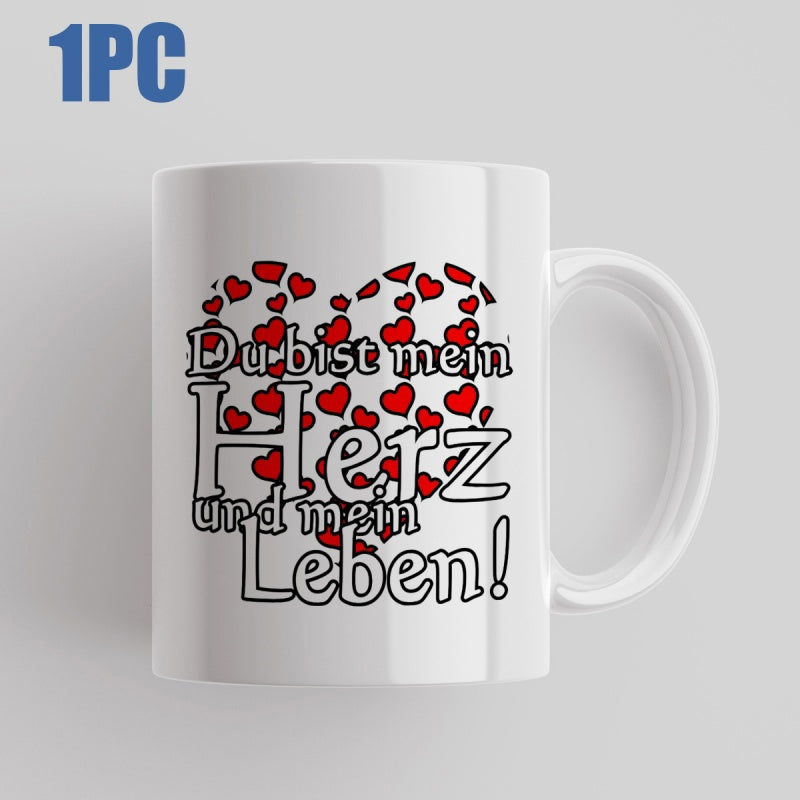 Tailorly White Ceramic 11 oz Mug - Romantic Artistic Pattern Composed Of Many Small Red Tiny Decorative Floating Heart