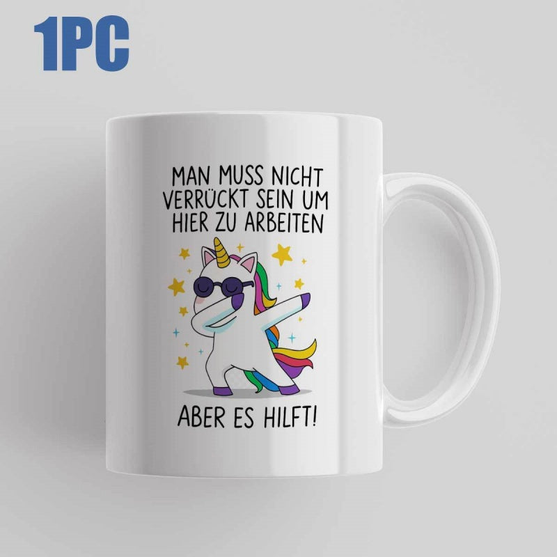 Tailorly White Ceramic 11 oz Mug - Playful Dabbing Mythical Creature With Rainbow Hair And Golden Stars Unicorn