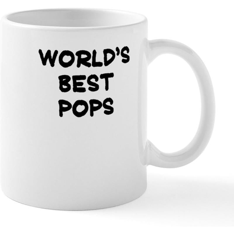 Tailorly White Ceramic 11 oz Mug - Worlds Best Pops Simple With Classic Bold Black Lettering Mug