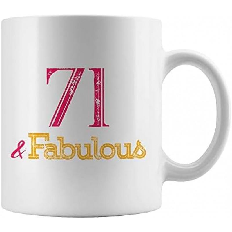 Tailorly White Ceramic 11 oz Mug - 71 Fabulous Polished With Pink Number And Golden Script Text Mug