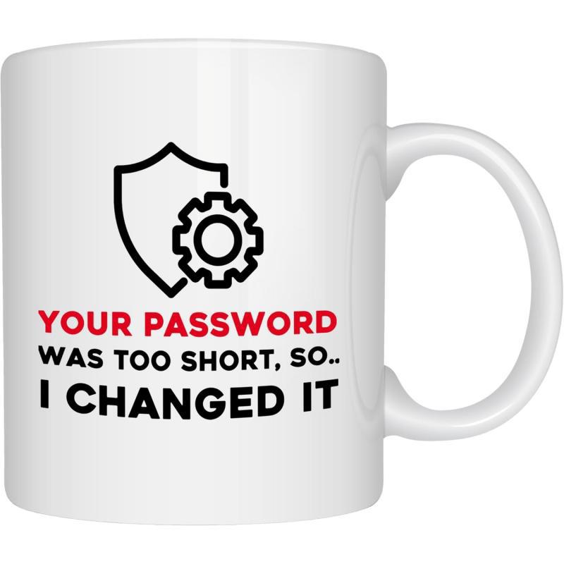 Tailorly White Ceramic 11 oz Mug - Your Password Was Too Short So I Changed It Digital Security Shield Icon Combined With Industrial Mechanical Gear Mug