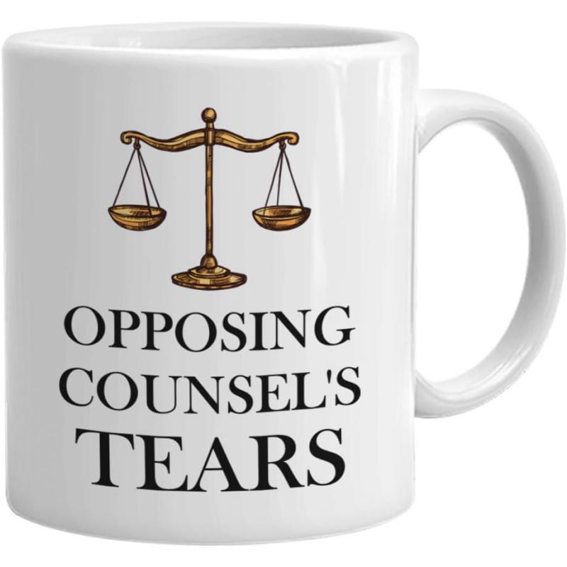Tailorly White Ceramic 11 oz Mug - Opposing Counsels Tears Golden Vintage Balance Symbol Of Justice Standing On Firm Foundation Scale