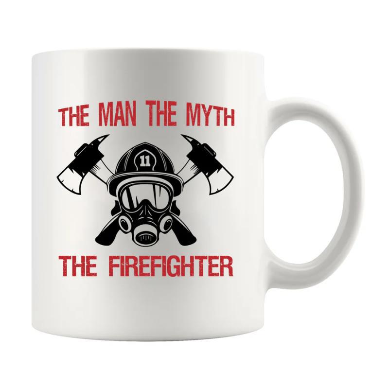 Tailorly White Ceramic 11 oz Mug - The Man The Myth The Firefighter Vintage Style Crossed Axes Behind Professional Rescue Mask And Helmet Firefighter