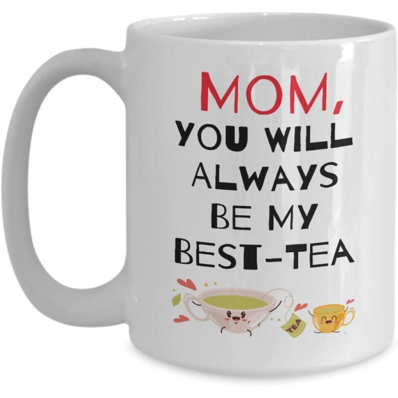 Tailorly White Ceramic 11 oz Mug - Mom You Will Always Be My Best Tea Cute Cartoon Tea Cups And Small Tea Bag With Smiling Faces Mug