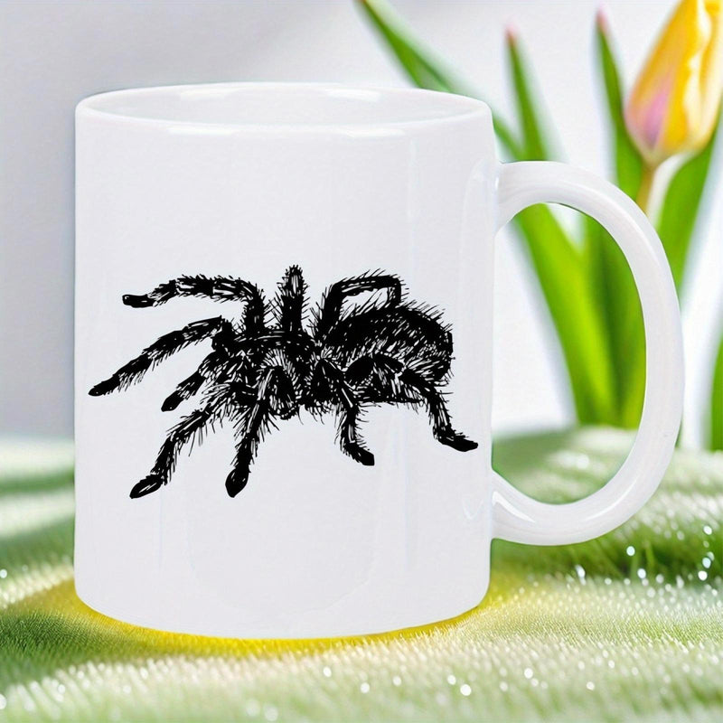 Tailorly White Ceramic 11 oz Mug - Intricate Hand Drawn Ink Sketch Of A Realistic Hairy Tarantula Spider