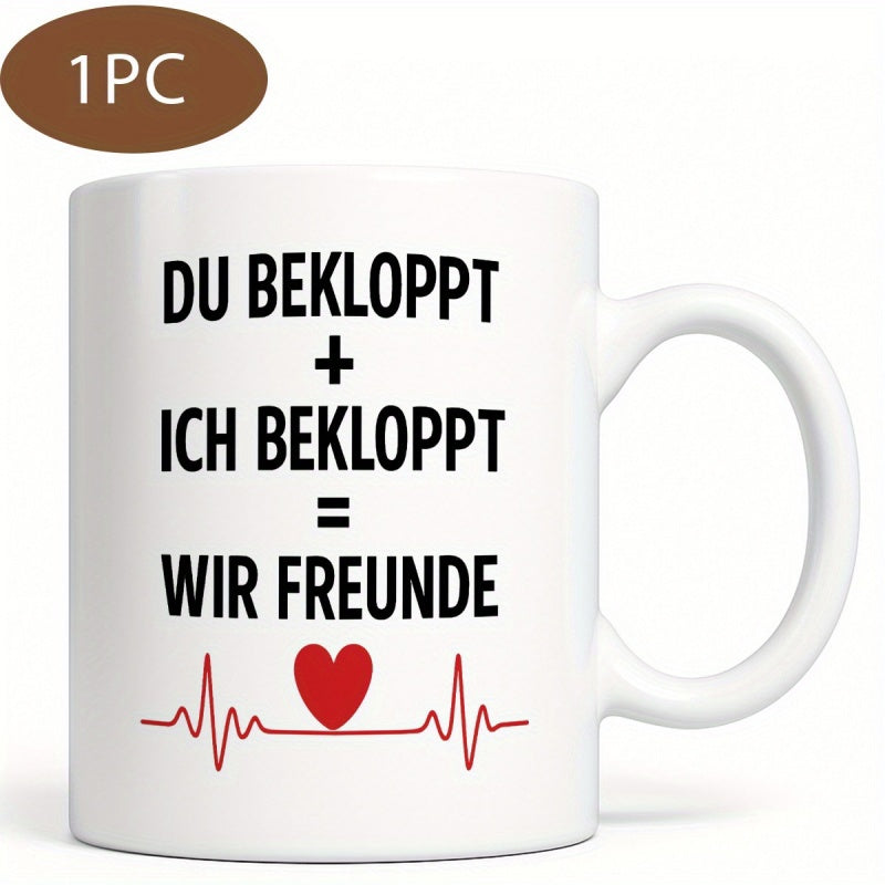 Tailorly White Ceramic 11 oz Mug - Red Symbolic Heart Design Attached To A Simple Minimalist Pulsing Vital Line Heartbeat