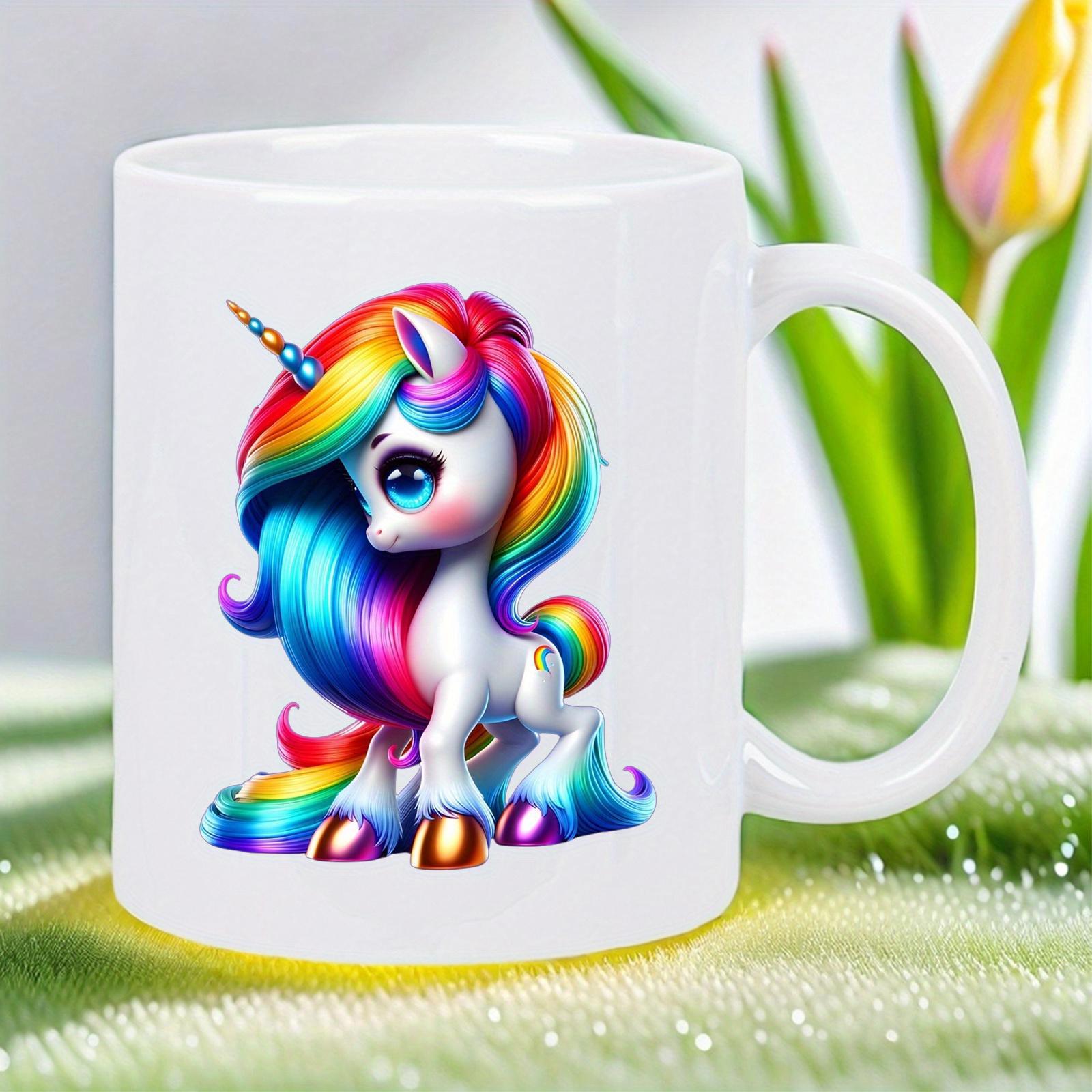 Tailorly White Ceramic 11 oz Mug - Magical Cute Fantasy Creature With Vibrant Rainbow Hair And Horn Unicorn
