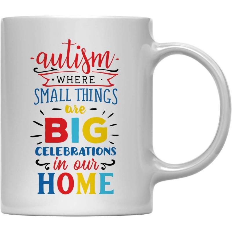 Tailorly White Ceramic 11 oz Mug - Autism Where Small Things Are Big Celebrations In Our Home Colorful Artistic Multi Font Design With Minimalist Decorative