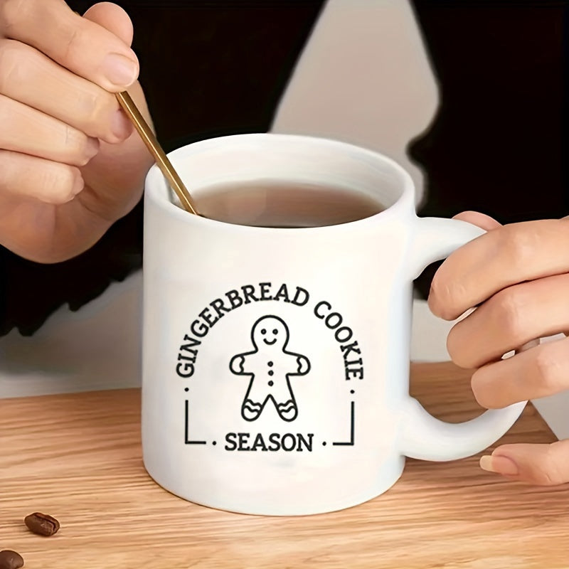 Tailorly White Ceramic 11 oz Mug - Gingerbread Cookie Season Festive Holiday Outline Design Featuring A Smiling Sweet Christmas Gingerbread Man