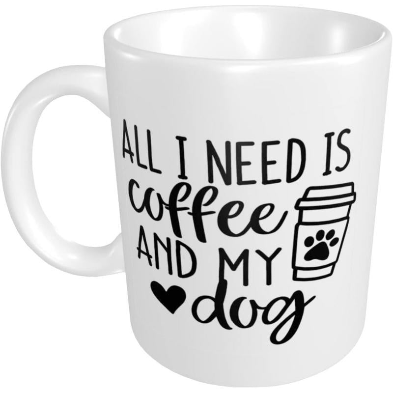 Tailorly White Ceramic 11 oz Mug - All I Need Is Coffee And My Dog Minimalist Black Ink Illustration Featuring Heart And Paw Printed Takeaway Coffee Mug