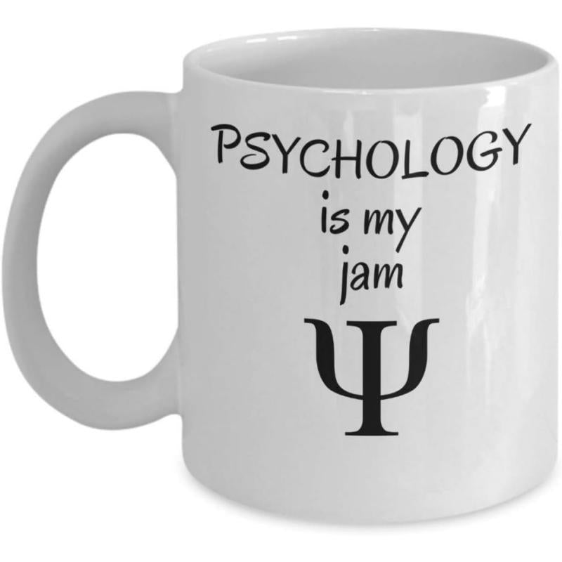 Tailorly White Ceramic 11 oz Mug - Psychology Is My Jam Minimalist Greek Psi Featuring Elegant Black Script Typography Symbol