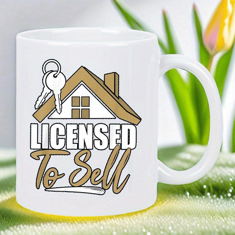 Tailorly White Ceramic 11 oz Mug - Licensed To Sell Minimalist Outline Of A House Roof Hanging Metal Keys Design House