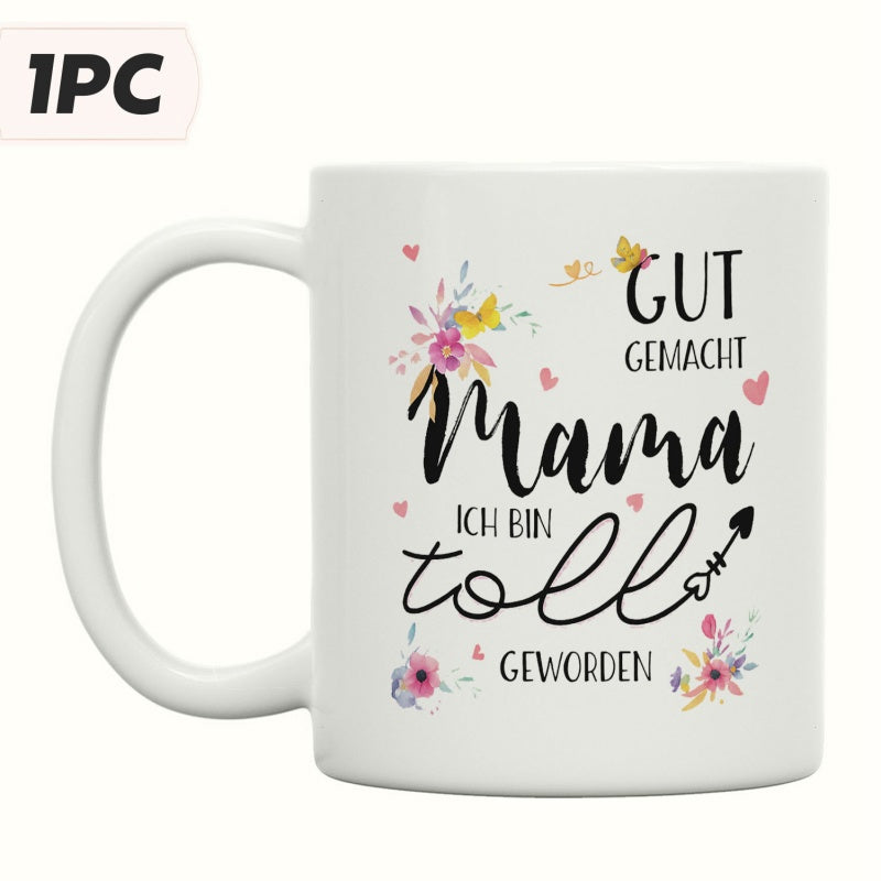 Tailorly White Ceramic 11 oz Mug - Vibrant Blooming Floral Pattern With Graceful Golden Butterflies And Hearts Flowers