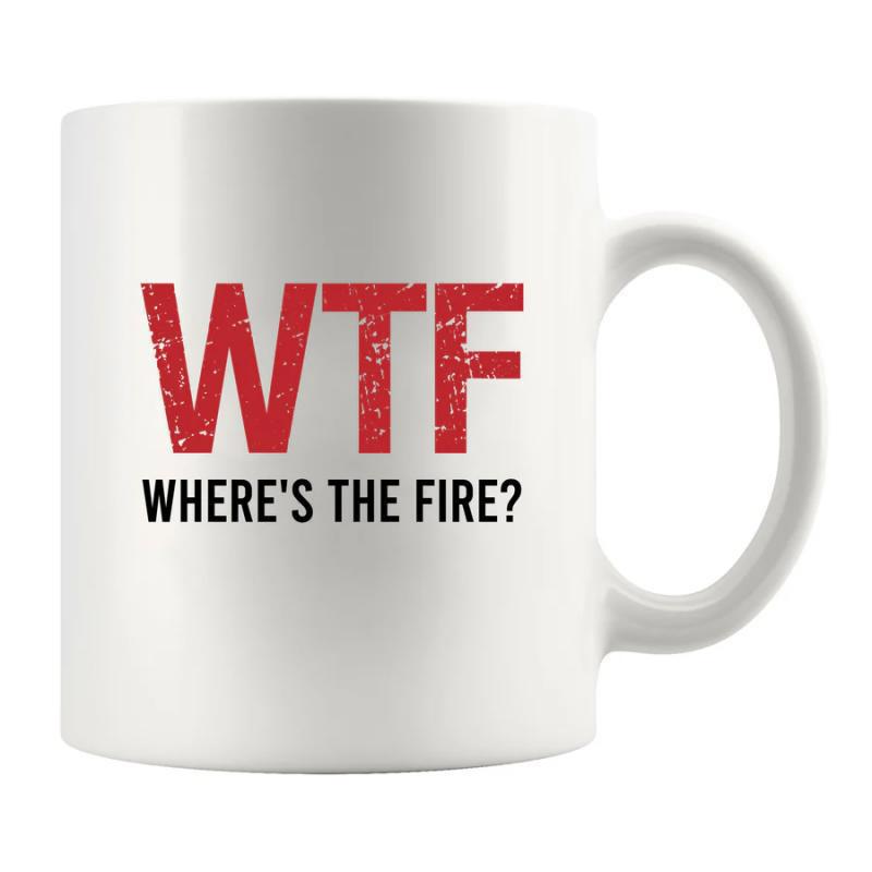 Tailorly White Ceramic 11 oz Mug - Wtf Wheres The Fire Minimalist White Ceramic Vessel Displaying Bold Red And Black Distressed Typography Mug
