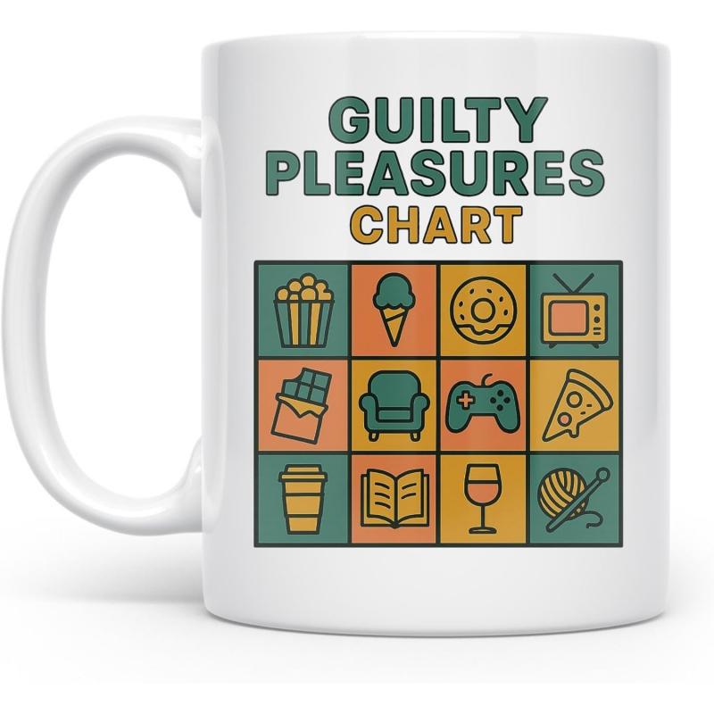 Tailorly White Ceramic 11 oz Mug - Guilty Pleasures Chart Colorful Retro Grid Displaying Various Symbols Of Relaxation And Comfort Chart