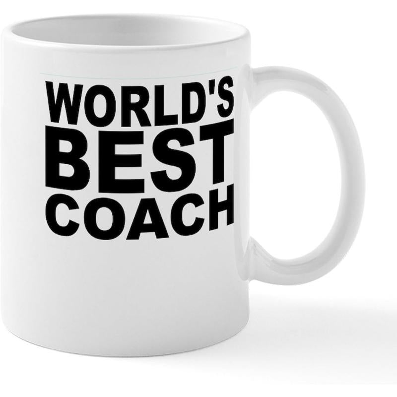 Tailorly White Ceramic 11 oz Mug - World's Best Coach Minimalist Bold Black Typography Style On Smooth