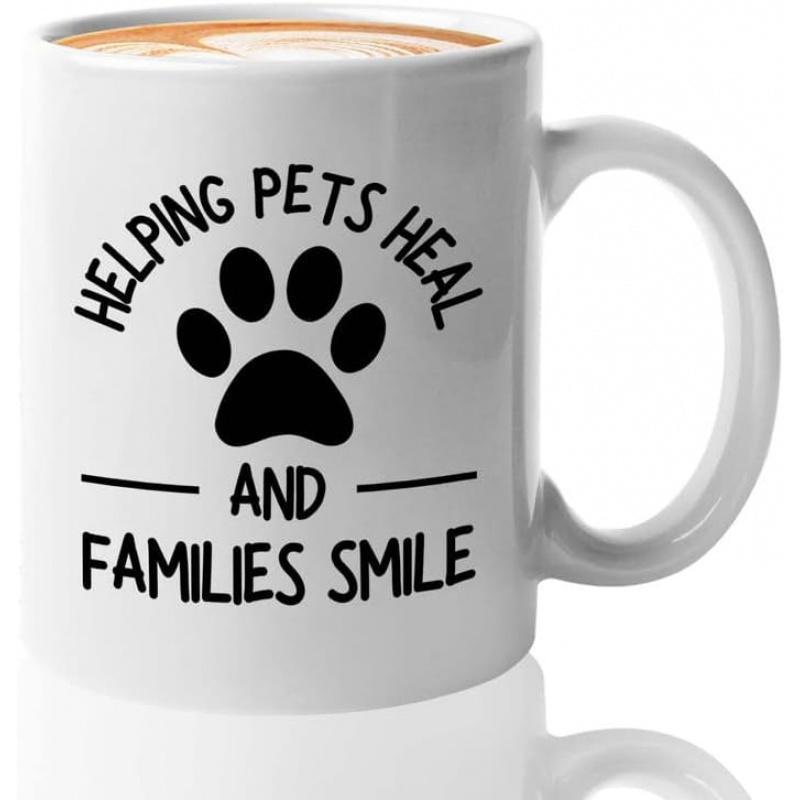 Tailorly White Ceramic 11 oz Mug - Helping Pets Heal And Families Smile Simple Minimalist Black Paw Print Centered On A