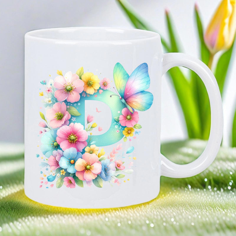 Tailorly White Ceramic 11 oz Mug - P Vibrant Floral Arrangement With A Colorful Fluttering Spring Butterfly