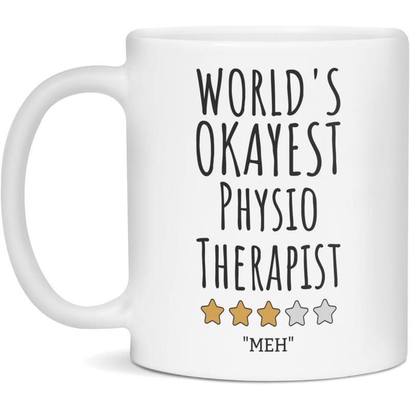 Tailorly White Ceramic 11 oz Mug - Worlds Okayest Physio Therapist Meh Minimalist White Ceramic With Five Small Rating Stars Mug