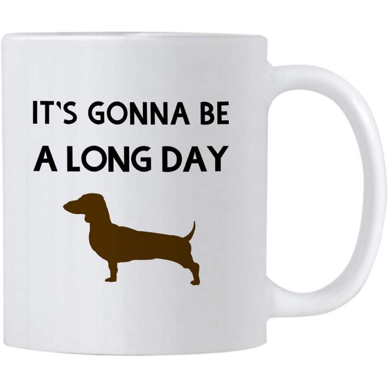 Tailorly White Ceramic 11 oz Mug - Its Gonna Be A Long Day Simple Brown Silhouette Of A Cute Sausage Dog Standing Alone Dachshund