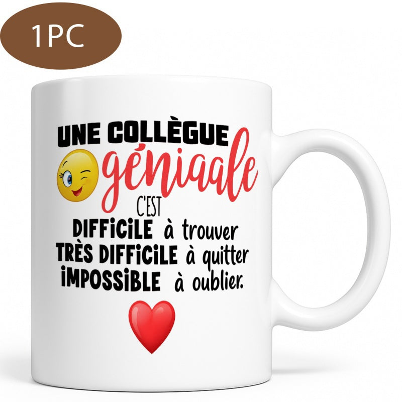 Tailorly White Ceramic 11 oz Mug - Cheerful Winking Yellow Face Beside A Radiant Red Glowing Symbol Heart