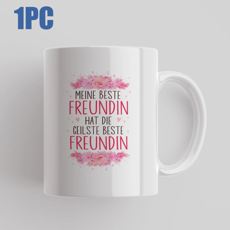 Tailorly White Ceramic 11 oz Mug - Delicate Pink Blossoms With Scattered Heart Elements On Pristine Ceramic Mug