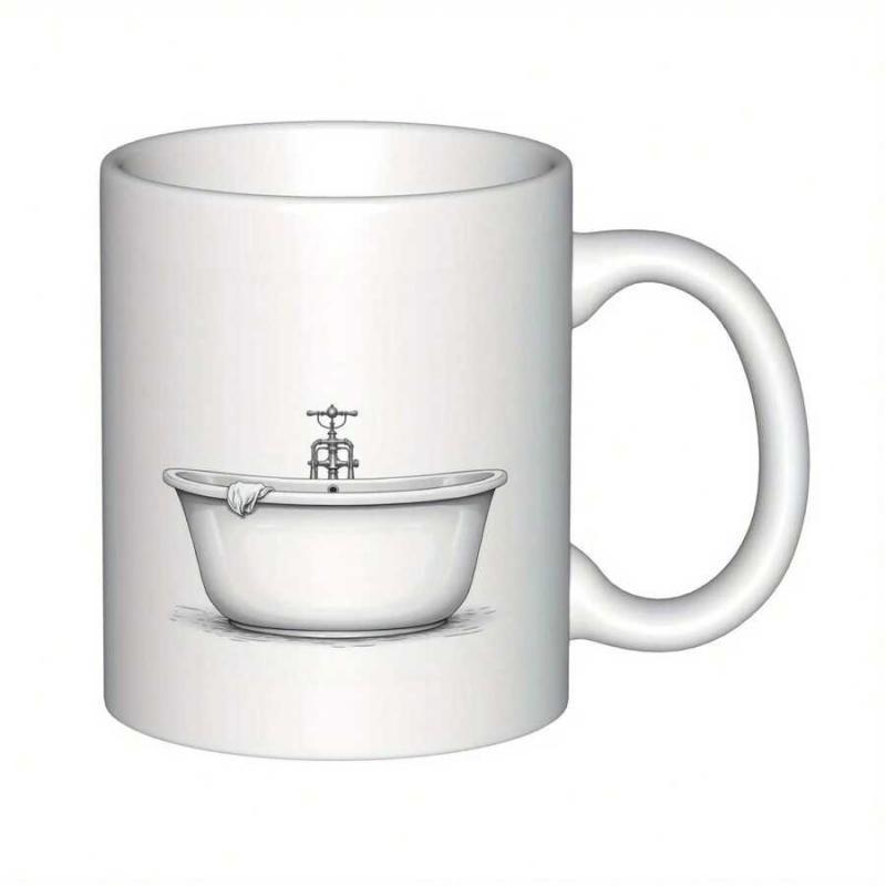 Tailorly White Ceramic 11 oz Mug - Elegant Vintage Style Clawfoot Bathing Vessel With Antique Faucet Design Bathtub