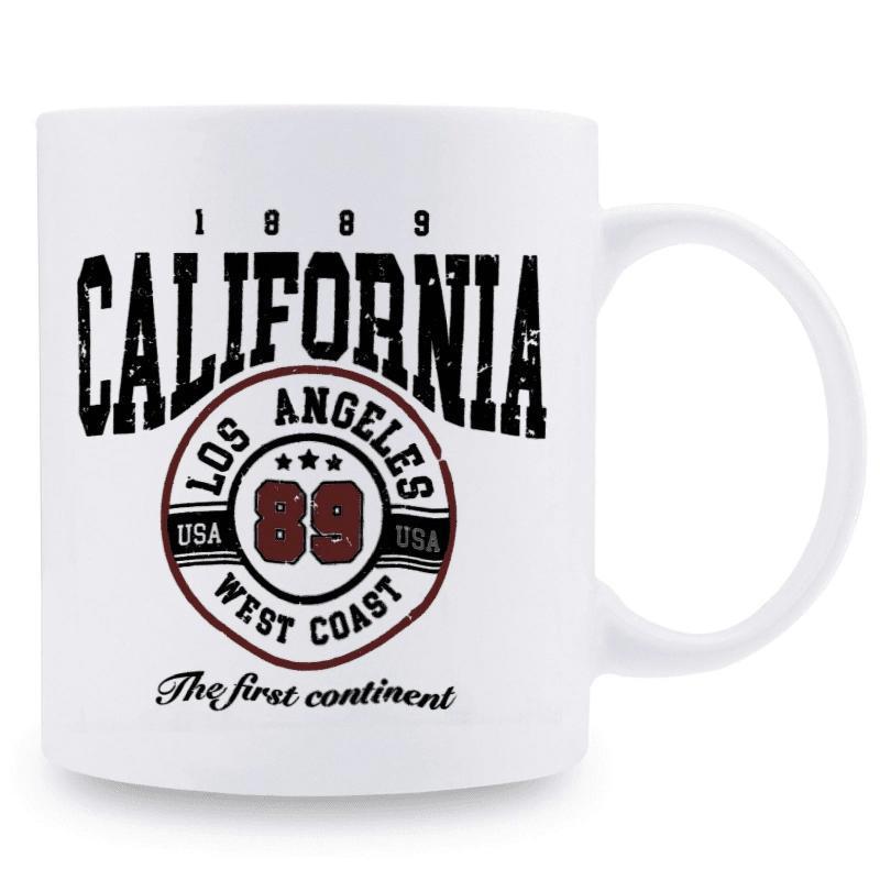 Tailorly White Ceramic 11 oz Mug - California Los Angeles USA West Coast 1889 88 The First Continent Vintage Distressed Collegiate Circular Emblem Featuring Three